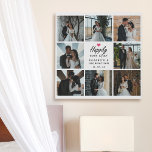 Happily Ever After Script Wedding Photo Collage Faux Canvas Print<br><div class="desc">Celebrate your love story with the "Happily Ever After Script Wedding Photo Collage Faux Canvas Print" from Zazzle! This stunning canvas-style print features the elegant script 'Happily Ever After' with a bright hot pink heart, personalized names of the bride and groom, and your wedding date. Surround the design with up...</div>