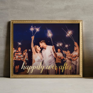 Happily ever after script wedding photo foil prints