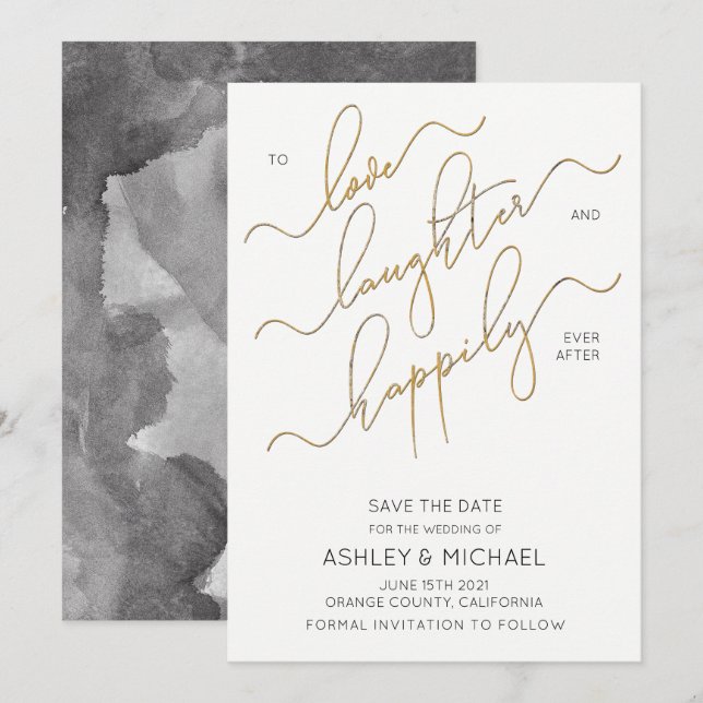 Happily Ever After Script Wedding Save The Date Invitation (Front/Back)