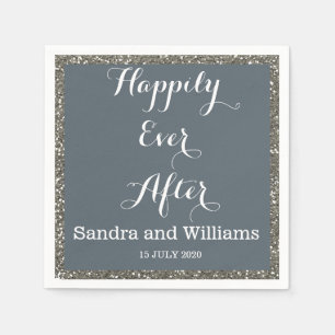 'Happily Ever After'-Silver Glitter Personalized Napkin