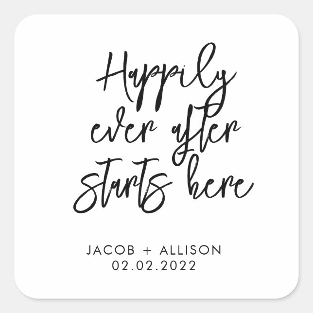 Happily ever after starts here square sticker (Front)