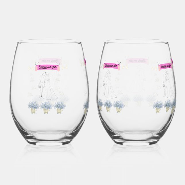 Happily ever after stemless wine glass (Front)