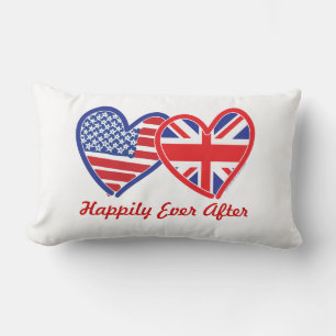Happily Ever After Union Jack/USA Hearts Lumbar Pillow