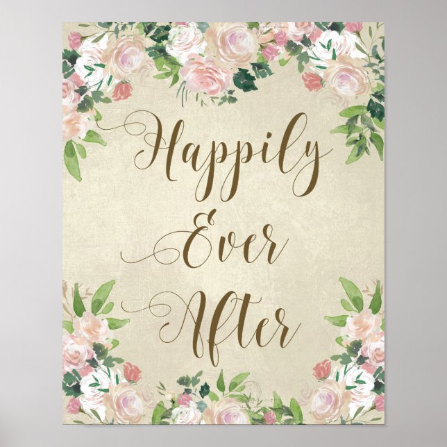 happily ever after vintage roses wedding sign (Front)