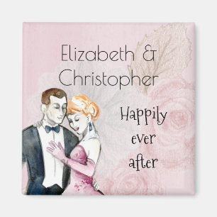Happily Ever After Vintage Wedding Couple Magnet