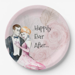 Happily Ever After Vintage Wedding Couple Paper Plate