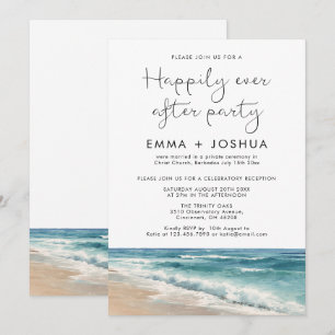 Happily Ever After Watercolor Beach Summer Wedding Invitation