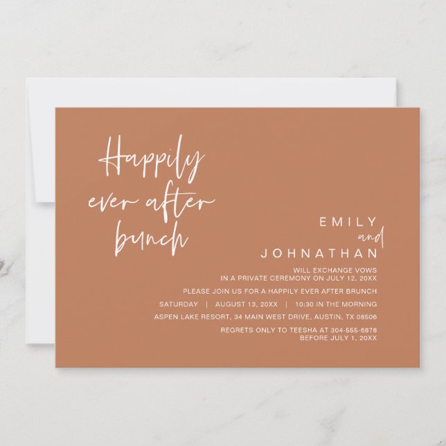 Happily Ever After Wedding Brunch, Copper Brown Invitation (Front)