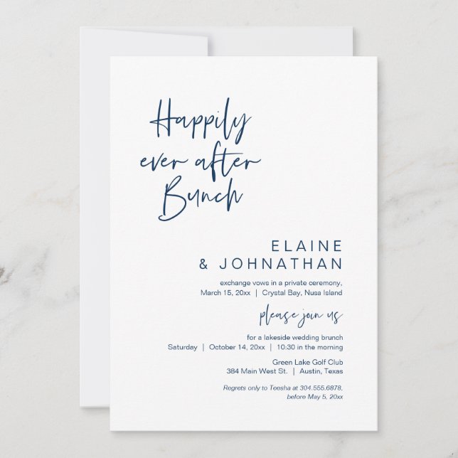 Happily Ever After Wedding Brunch, Navy Blue Invitation (Front)