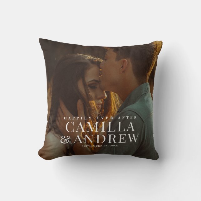 Happily Ever After Wedding Couples Photo Throw Pillow (Front)