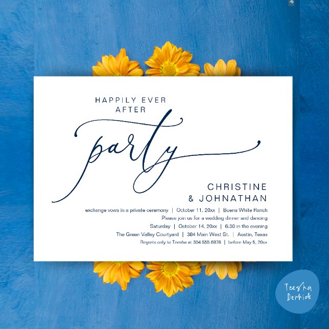Happily Ever After Wedding Dinner Party Dancing Invitation (Happily Ever After Romantic Wedding Dinner Party Dancing Modern Clean Invites Card PDF Navy Blue)