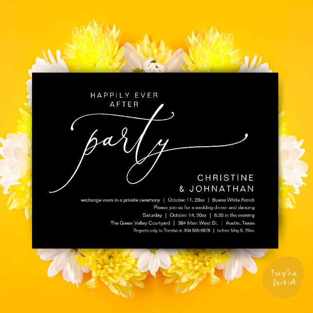 Happily Ever After Wedding Dinner Party Dancing Invitation (Happily Ever After Romantic Wedding Dinner Party Dancing Modern Clean Invites Card PDF Classy Black)