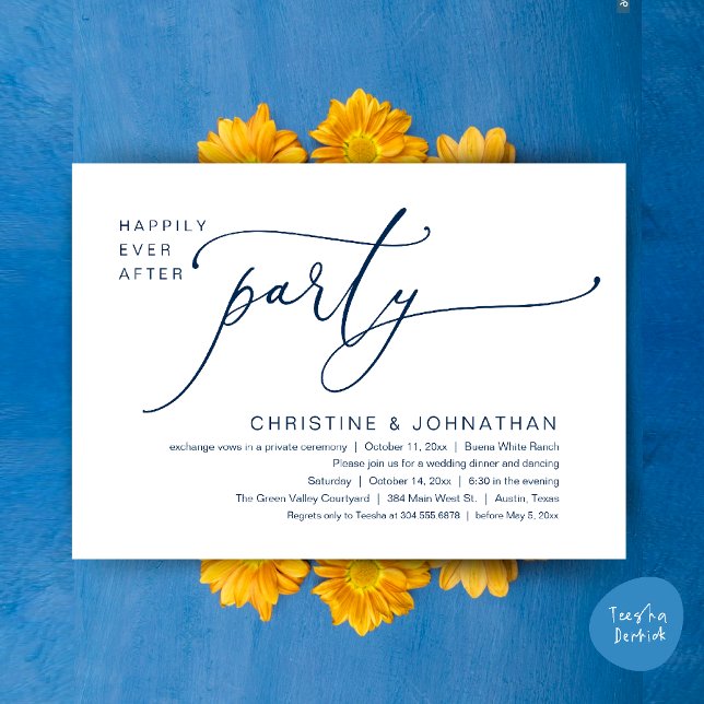 Happily Ever After Wedding Dinner Party Dancing Invitation (Happily Ever After Romantic Wedding Dinner Party Dancing Modern Clean Invites Card PDF Navy Blue)