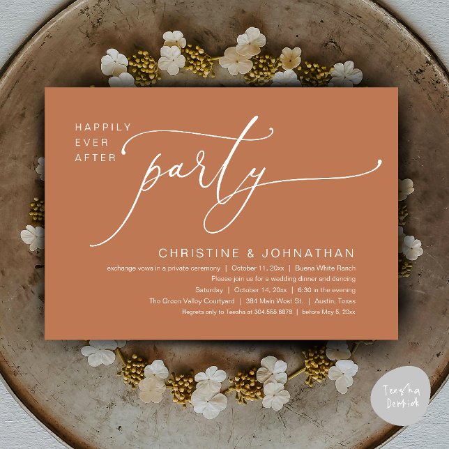 Happily Ever After Wedding Dinner Party Dancing Invitation (Happily Ever After Romantic Wedding Dinner Party Dancing Modern Clean Invites Card PDF Copper Brown)