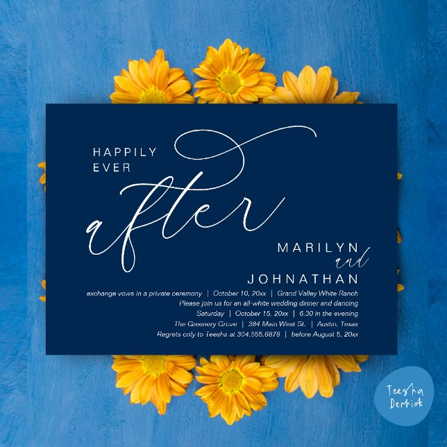 Happily Ever After Wedding Dinner Party Dancing Invitation (Romantic Happily Ever After Wedding Dinner Party Lunch Brunch Invitation PDF Card Navy Blue)