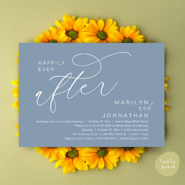 Happily Ever After Wedding Dinner Party Dancing Invitation (Romantic Happily Ever After Wedding Dinner Party Lunch Brunch Invitation PDF Card Dusty Blue)