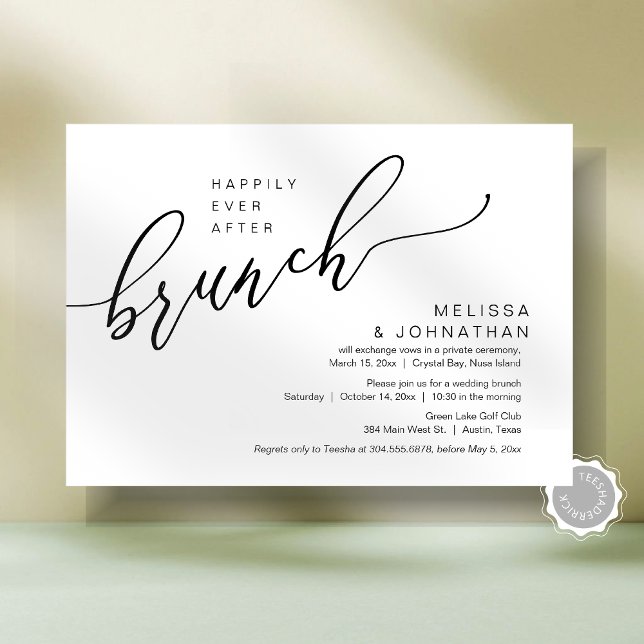 Happily Ever After Wedding Elopement Brunch Invitation (Happily Ever After Romantic Wedding Elopement Brunch Party Invitation Card, Post Wedding Template)