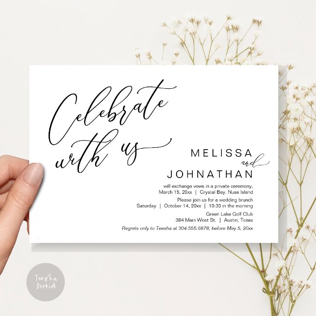 Happily Ever After Wedding Elopement Brunch Invitation (Celebrate with us, Nothing Fancy Just Love, Romantic Wedding Brunch Invitation Card PDF Black White)
