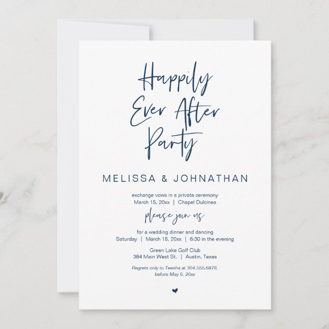 Happily Ever After, Wedding Elopement Dinner Party Invitation (Front)
