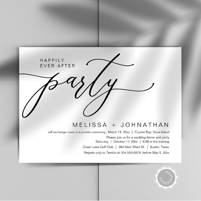 Happily Ever After Wedding Elopement Dinner Party Invitation (Happily Ever After Wedding Elopement Dinner Party Invitation Card, editable downloadable, modern)