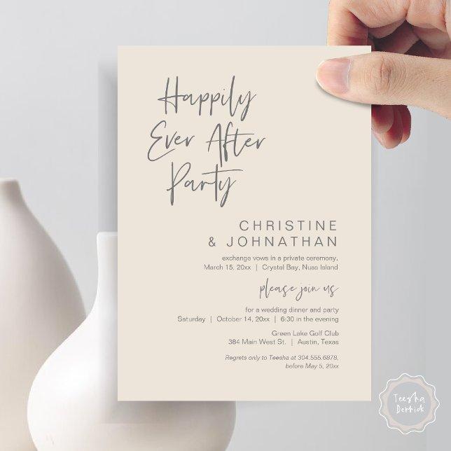 Happily Ever After, Wedding Elopement Dinner Party Invitation (Happily Ever After Party, Wedding Elopement Dinner Invitation Card, PDF, Modern, Dark Grey Cream)