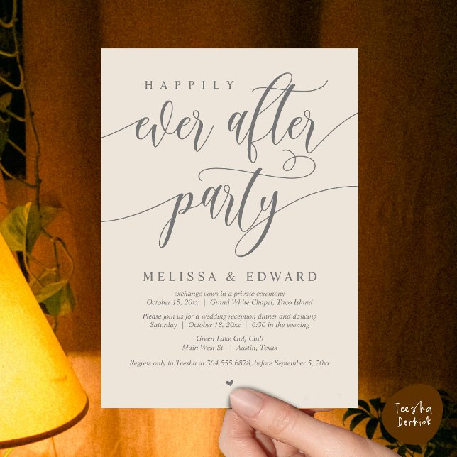Happily Ever After Wedding Elopement Dinner Party  Invitation (Wedding Happily Ever After Party Dinner Brunch Elopement Invitation Card, PDF, Cream Grey)