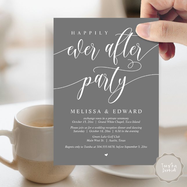 Happily Ever After Wedding Elopement Dinner Party  Invitation (Wedding Happily Ever After Party Dinner Brunch Elopement Invitation Card, PDF, Dark Grey)
