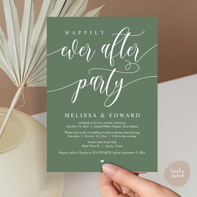 Happily Ever After Wedding Elopement Dinner Party  Invitation (Wedding Happily Ever After Party Dinner Brunch Elopement Invitation Card, PDF, Forest Sage Green)