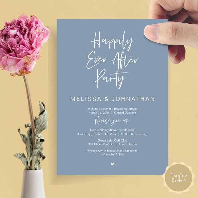 Happily Ever After, Wedding Elopement Dinner Party Invitation (Happily Ever After Party, Wedding Dinner and Dancing Invitation Card, PDF, in Dusty Blue)