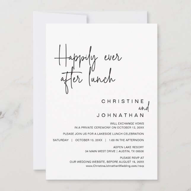 Happily Ever After Wedding Elopement Lunch Invitat Invitation (Front)