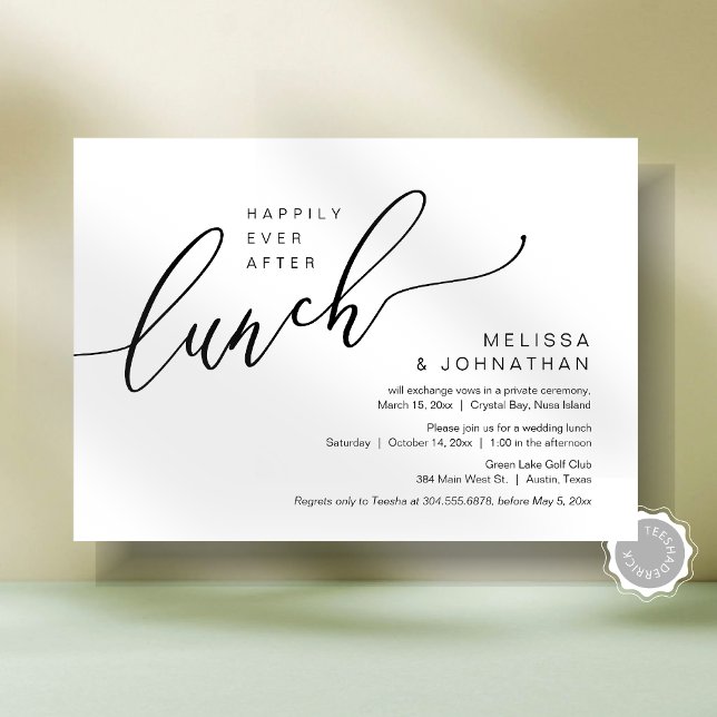 Happily Ever After Wedding Elopement Lunch Invitation (Happily Ever After Romantic Wedding Elopement Lunch Party Invitation Card, Post Wedding Template)
