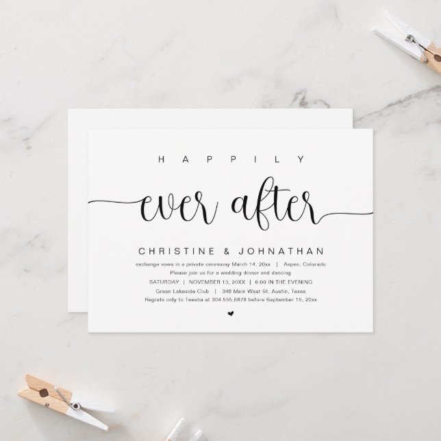 Happily ever after, Wedding Elopement Party Invita Invitation (Front/Back In Situ)
