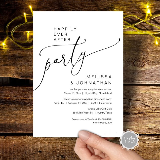 Happily Ever After Wedding Elopement Party Invitation (Happily Ever After Wedding Elopement Party Invitation Card, in Modern Romantic Script, Digital)