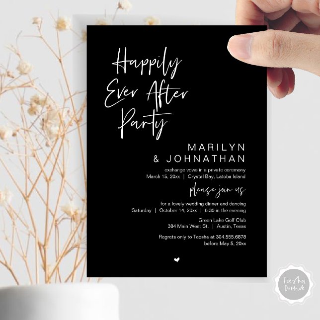 Happily Ever After, Wedding Elopement Party Invitation (Happily Ever After, Wedding Elopement Modern Summer Party Invitation Card, PDF, in Classy Black)