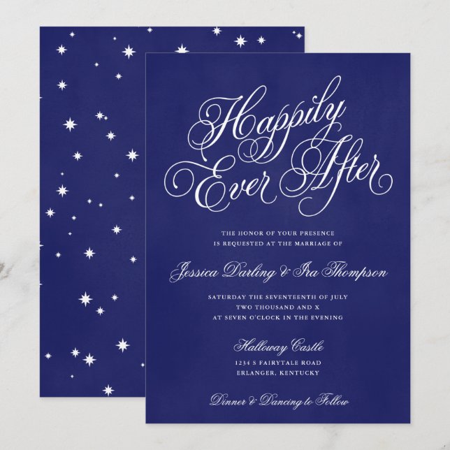 Happily Ever After Wedding Invitation Royal Blue (Front/Back)