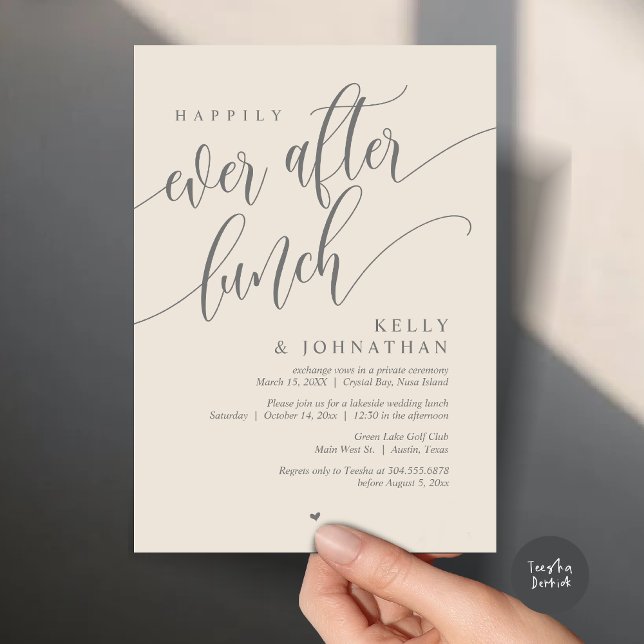 Happily Ever After Wedding Lunch, Dark Grey Cream Invitation (Happily Ever After Lunch Invitation Card, PDF, Post Wedding Celebration, in Classy Grey and Cream)