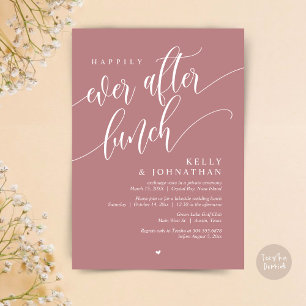 Happily Ever After Wedding Lunch, Dusty Rose Pink Invitation