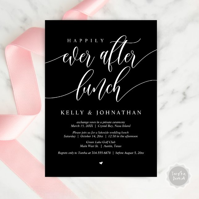 Happily Ever After Wedding Lunch, in Classy Black Invitation (Happily Ever After Wedding Lunch Invitation Card, PDF, Modern Calligraphy, in Classy Black)