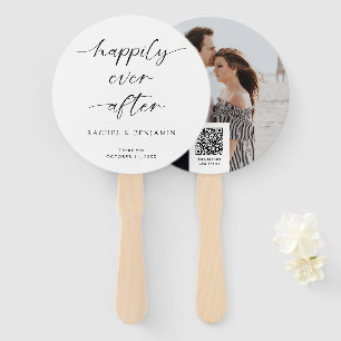Happily Ever After Wedding Minimal QR Code Photo Hand Fan