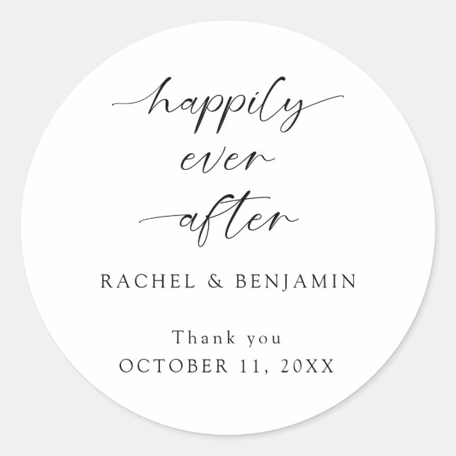 Happily Ever After Wedding Minimal Script Elegant Classic Round Sticker (Front)