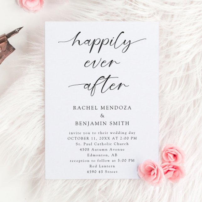 Happily Ever After Wedding Minimal Script Elegant Invitation (Creator Uploaded)