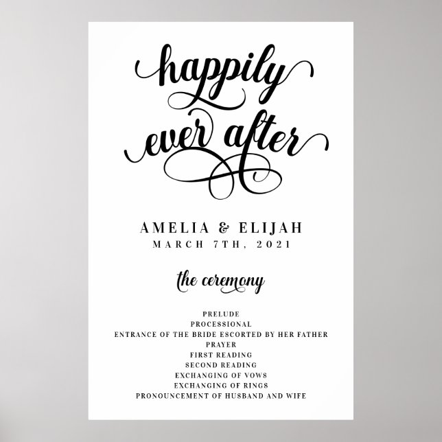 Happily Ever After Wedding Order of Ceremony Sign (Front)
