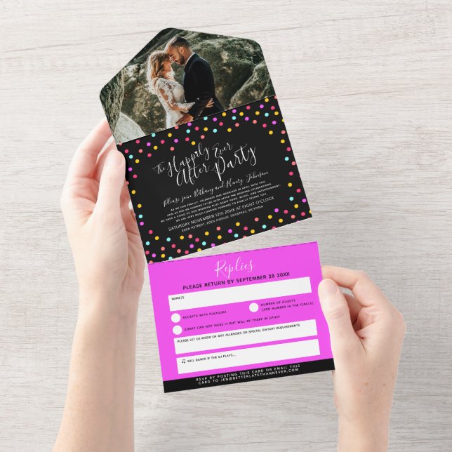 Happily ever after wedding party photo confetti all in one invitation (Tearaway)