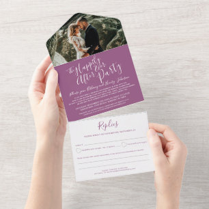 Happily ever after wedding party photo mulberry all in one invitation