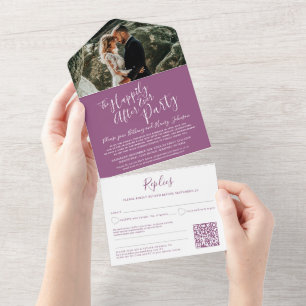 Happily ever after wedding party photo mulberry QR All In One Invitation