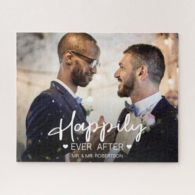 Happily ever after wedding personalized photo jigsaw puzzle (Horizontal)