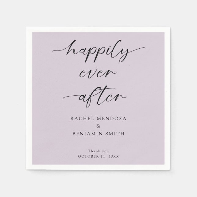 Happily Ever After Wedding Purple Script Elegant  Napkin (Front)
