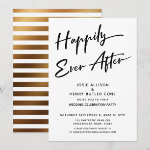 Happily Ever After Wedding Reception + Gold Stripe Invitation