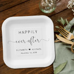 Happily Ever After Wedding Reception Paper Plate<br><div class="desc">Elegant paper plates for your wedding reception,  engagement party,  rehearsal dinner and other wedding celebrations that feature "Happily Ever After" in simple modern typography and a stylish script with swashes,  your first names joined together by a heart and your wedding date.</div>