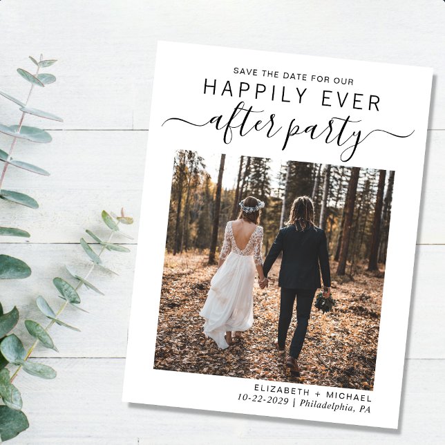 Happily Ever After Wedding Reception Save The Date Announcement Postcard (A stylish save the date announcement for a reception to celebrate your elopement or private wedding)